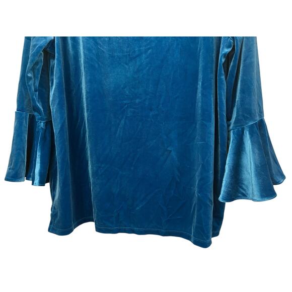 The Limited Mykonos Blue Crushed Velvet Blouse Top Bell Sleeve Ribbon Tie NEW - Picture 3 of 11